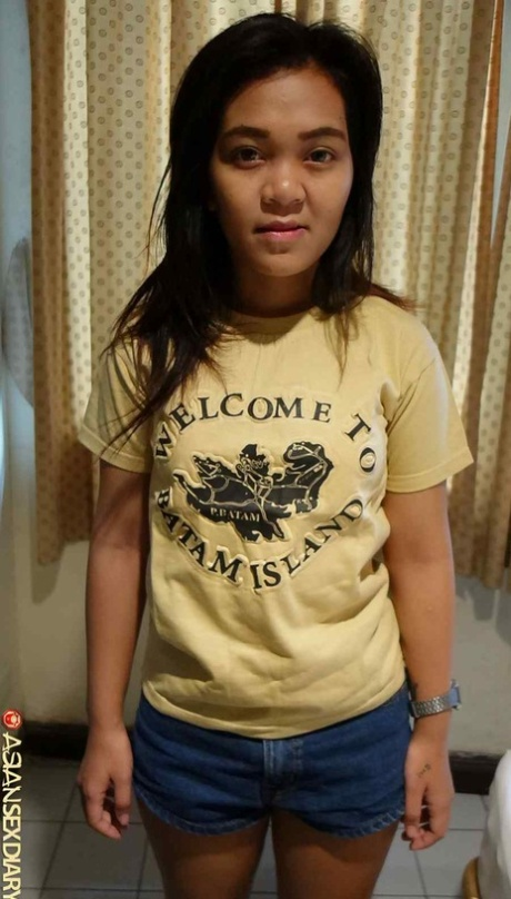 Petite Asian shows hairy pussy and add